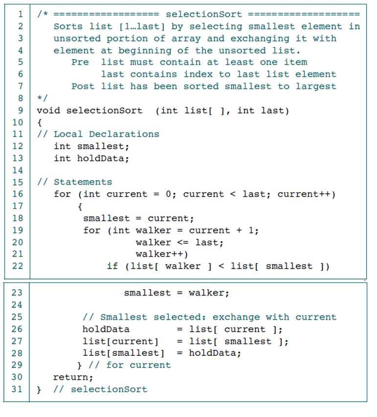 Solved Algorithm selectionSort(list, list) 1. Set current to | Chegg.com