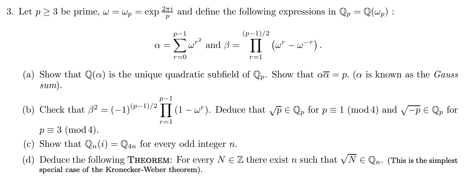 3. Let p > 3 be prime, w = Wp = exp 2ni and define | Chegg.com