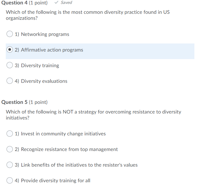 Solved Question 4 (1 point) Saved Which of the following is | Chegg.com
