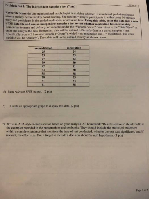 Solved Problem Set 1: The independent-samples t test (7 pts) | Chegg.com