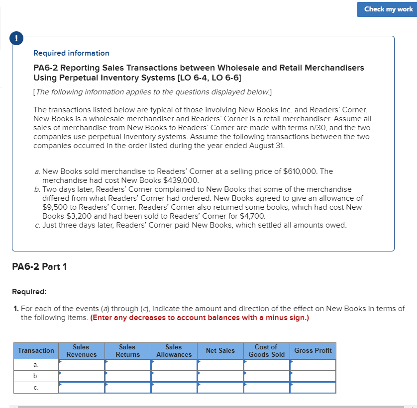 Solved Check my work Required information PA6-2 Reporting