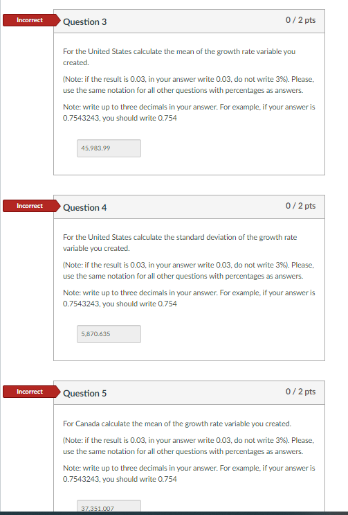 Solved Incorrect Question 3 0/2 pts For the United States | Chegg.com