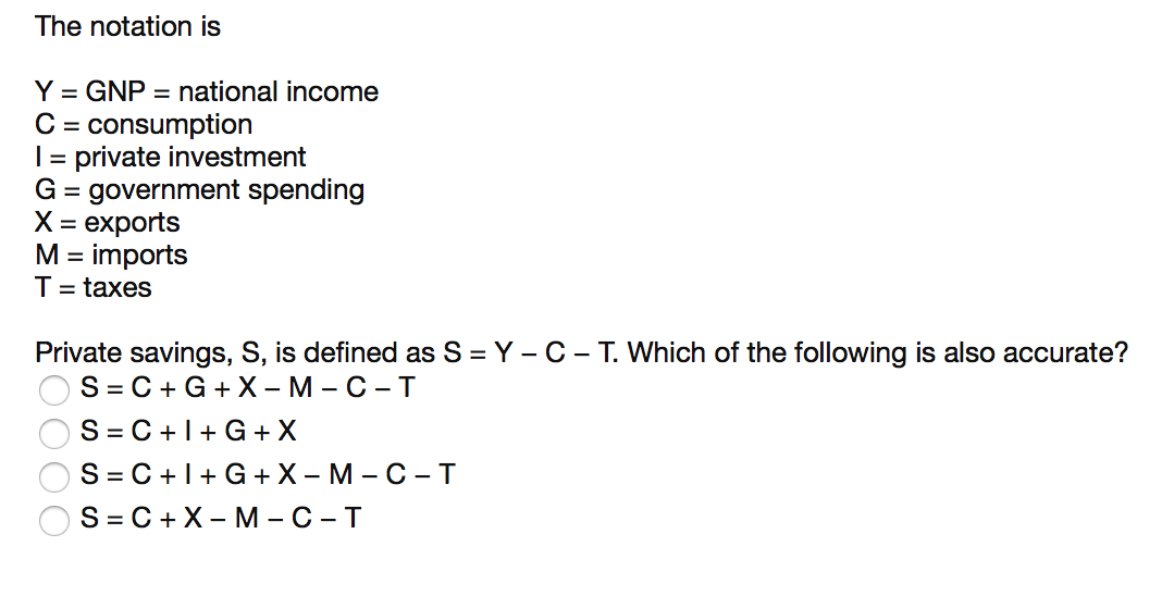 Solved The Notation Is Y Gnp National Income C Cons Chegg Com