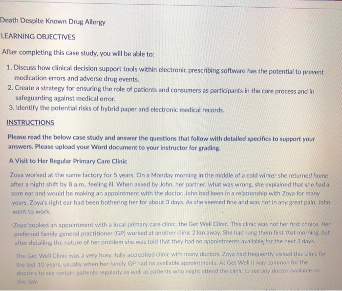 Death Despite Known Drug Allergy LEARNING OBJECTIVES