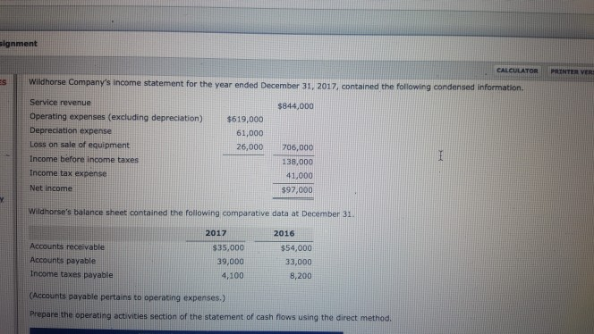 Solved ignment CALCULATOR s Wildhorse Company's income | Chegg.com