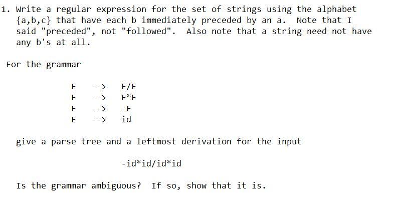 Solved 1. Write a regular expression for the set of strings | Chegg.com