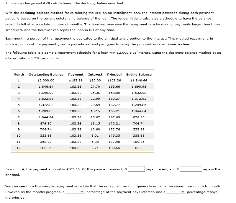 Solved 7. Finance charge and APR calculations - The | Chegg.com