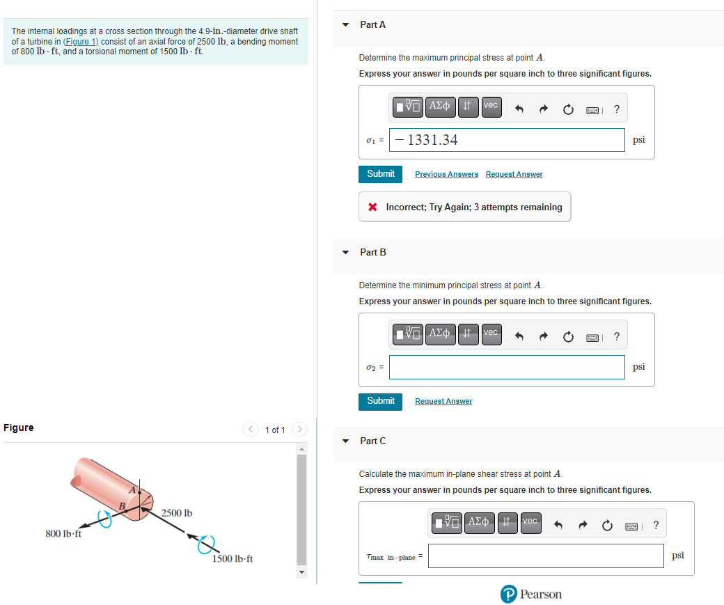 Solved The internal loadings at a cross section through the | Chegg.com