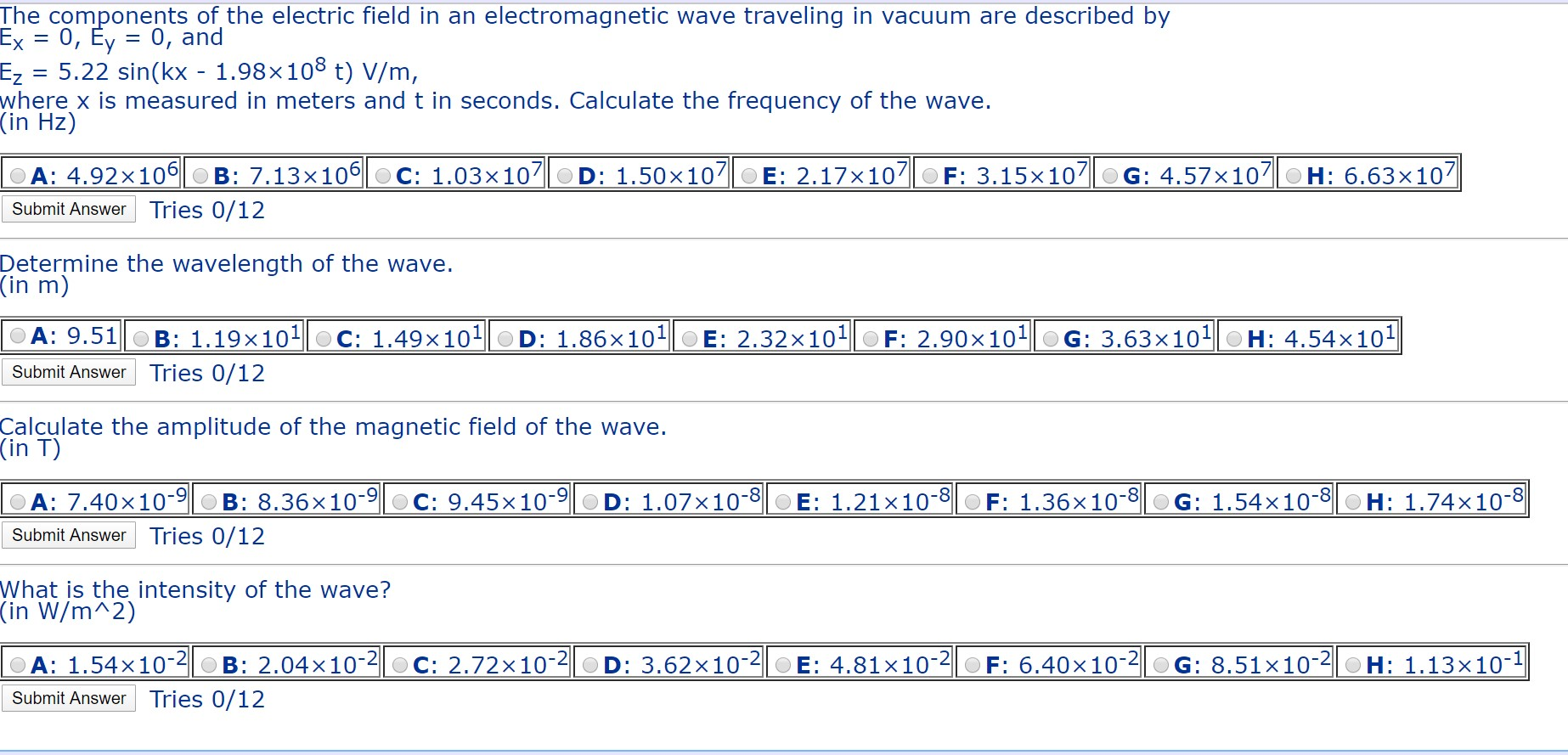 Solved The components of the electric field in an | Chegg.com