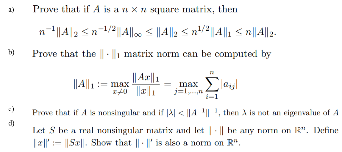 a) Prove that if A is a n x n square matrix, then n-| | Chegg.com