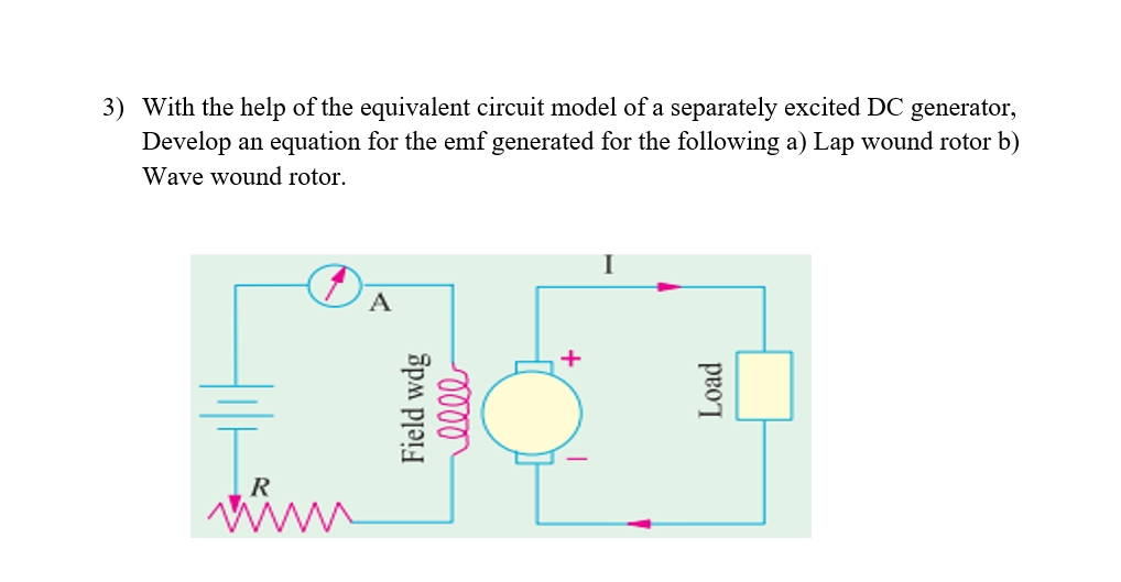 3) With the help of the equivalent circuit model of a separately excited DC generator,
Develop an equation for the emf genera