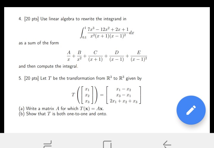 Solved 4. [20 pts| Use linear algebra to rewrite the | Chegg.com