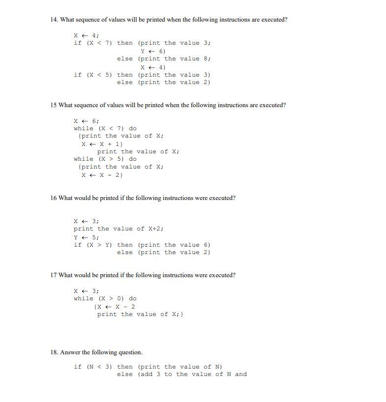 Solved 14. What sequence of values will be printed when the | Chegg.com