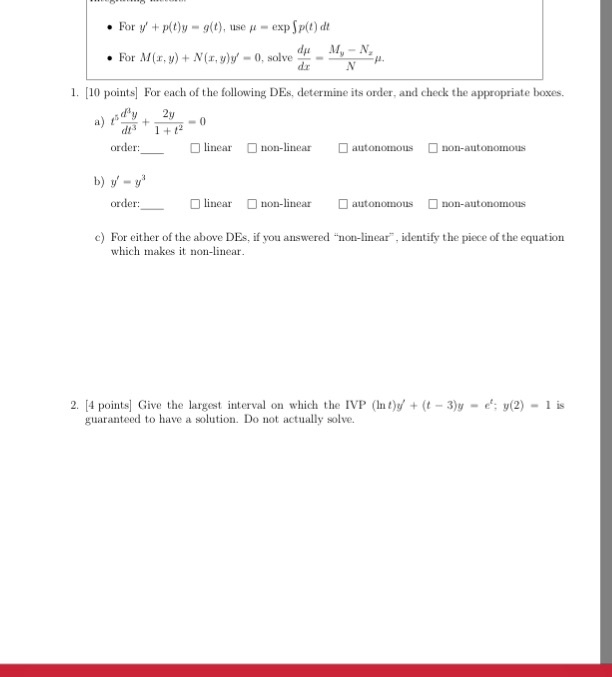 Solved For y' + p(t)y = p (t)y = g (t), use mu = exp | Chegg.com