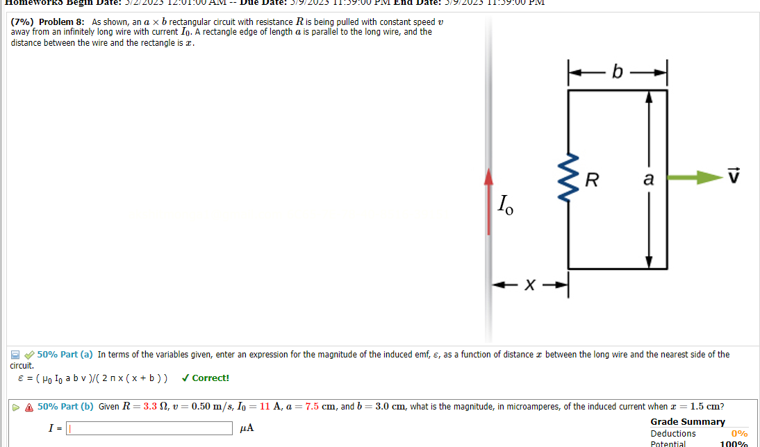 Solved (7\%) Problem 8: As Shown, An A×b Rectangular Circuit | Chegg.com