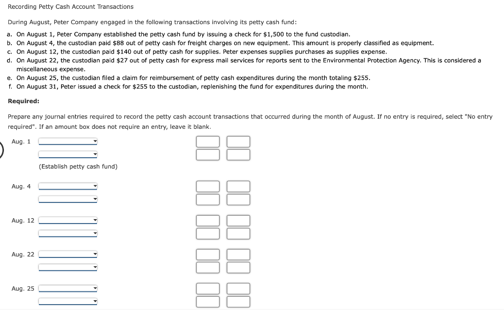 Solved Recording Petty Cash Account Transactions During | Chegg.com
