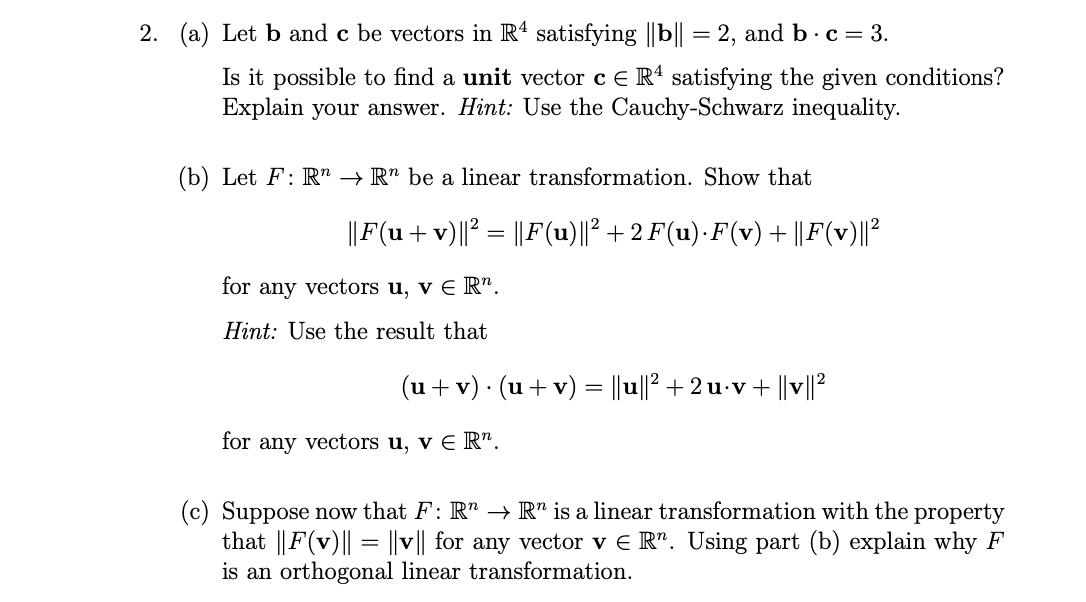 Solved 2 A Let B And C Be Vectors In R4 Satisfying B Chegg Com