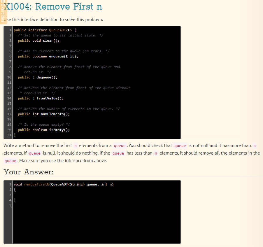 Solved X1004 Remove First N Use This Interface Definition Chegg
