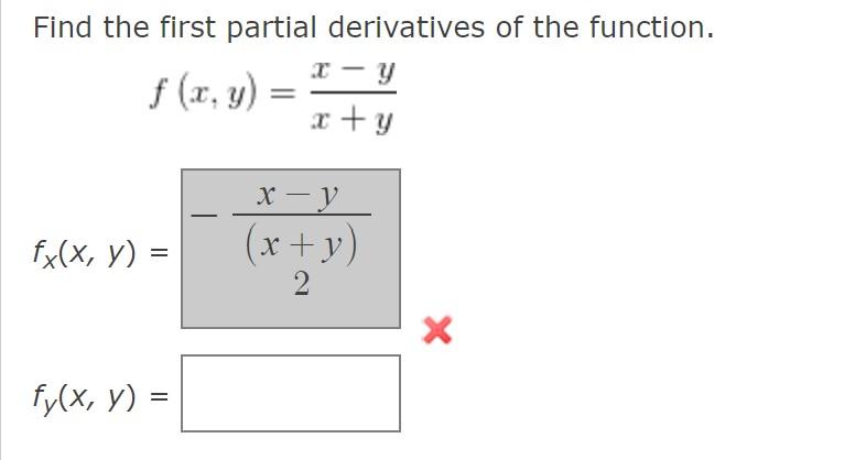 find the first partial derivatives of the function f x y x4y