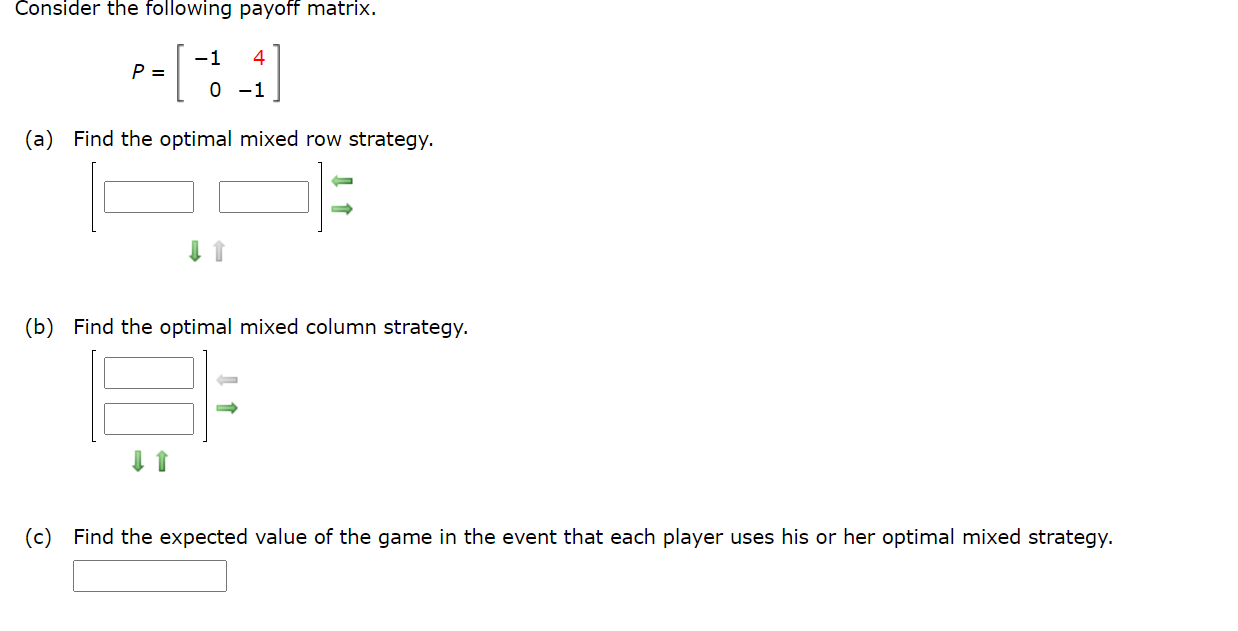 Solved Consider The Following Payoff Matrix. -1:-) -1 4 0 -1 | Chegg.com