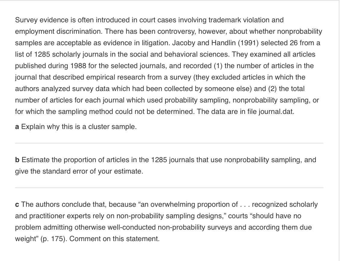 Solved Survey evidence is often introduced in court cases