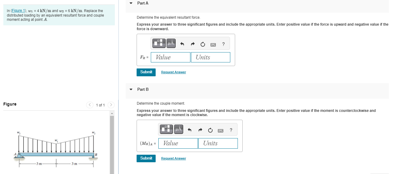 Solved In (Figure 1), W1=4kN/m And W2=6kN/m. Replace The | Chegg.com