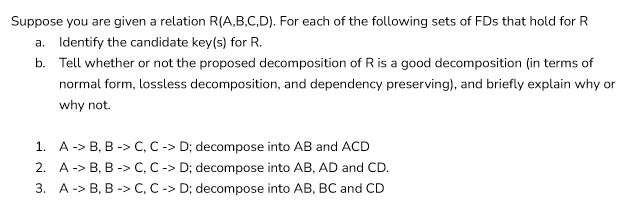 Solved Suppose You Are Given A Relation R(A,B,C,D). For Each | Chegg.com