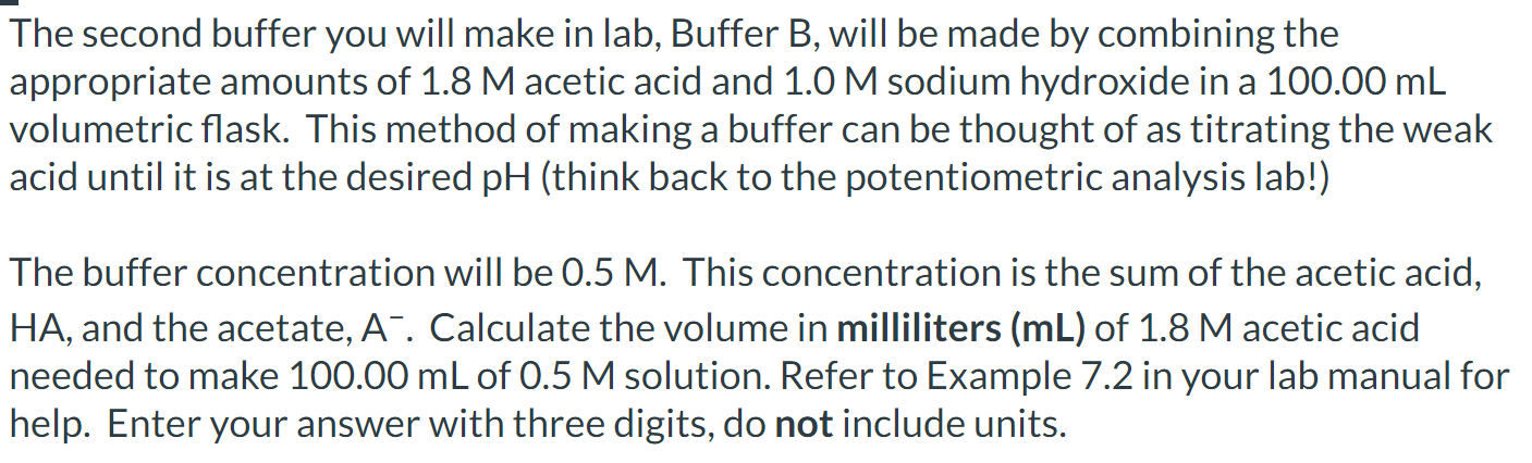 Solved The first buffer you will make in lab, Buffer A, will | Chegg.com