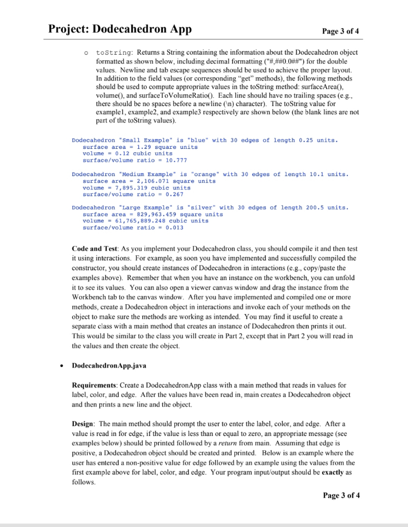 Solved Project: Dodecahedron App Page 1 of 4 Deliverables | Chegg.com
