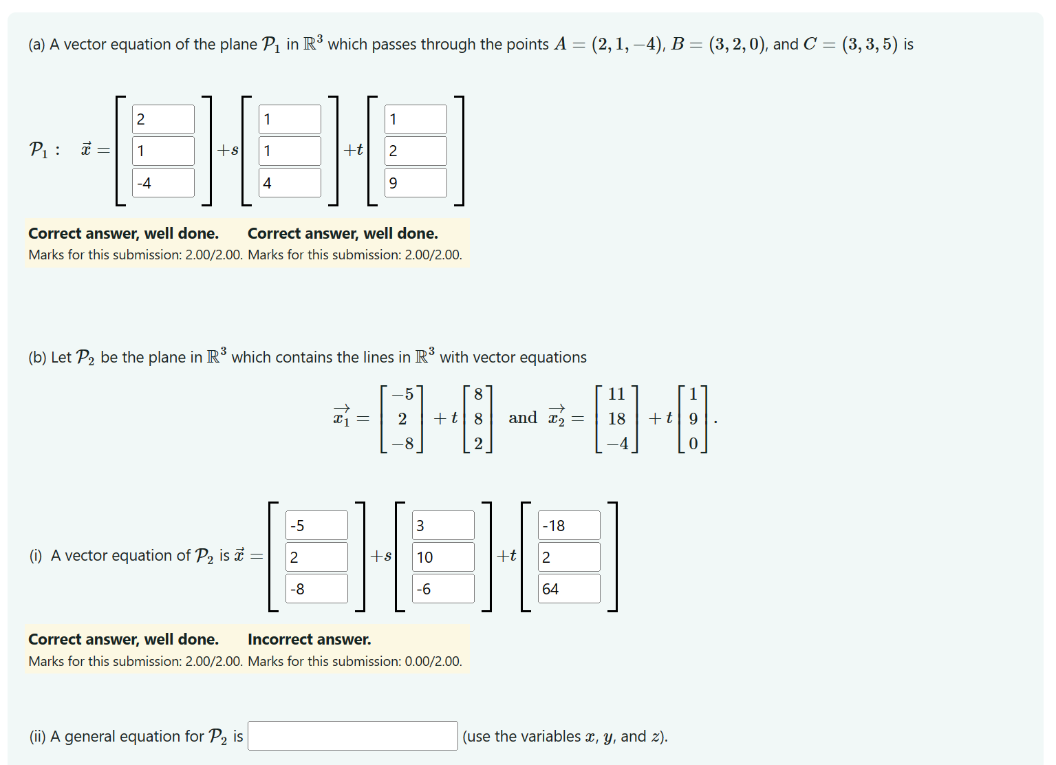 Solved (a) A vector equation of the plane P1 in R3 which | Chegg.com