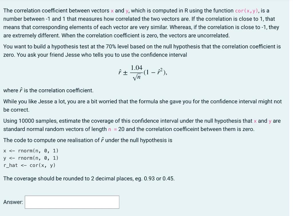 Solved The correlation coefficient between vectors x and y, | Chegg.com