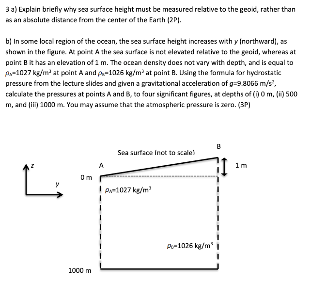 Solved 3 a) Explain briefly why sea surface height must be