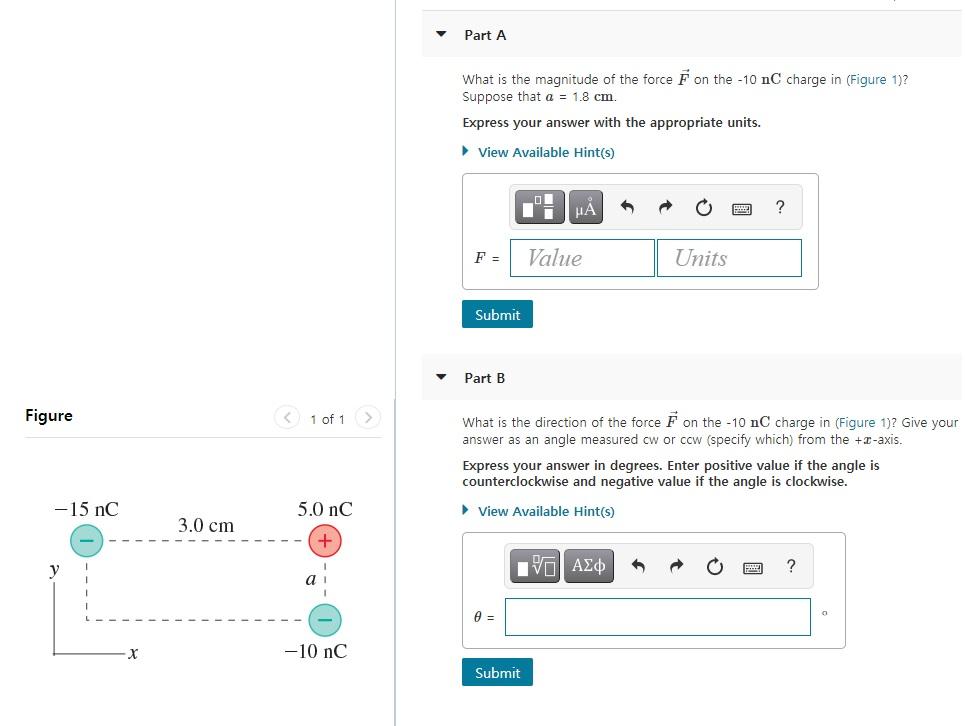Solved Part A What is the magnitude of the force on the -10 | Chegg.com