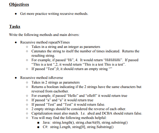 Solved Objectives Get more practice writing recursive | Chegg.com