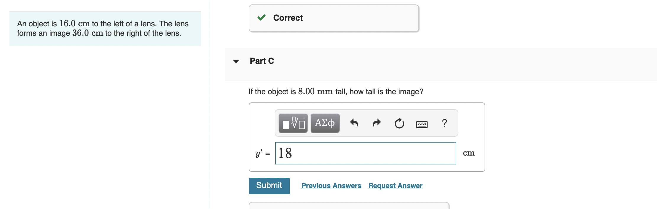 solved-correct-an-object-is-16-0-cm-to-the-left-of-a-lens-chegg