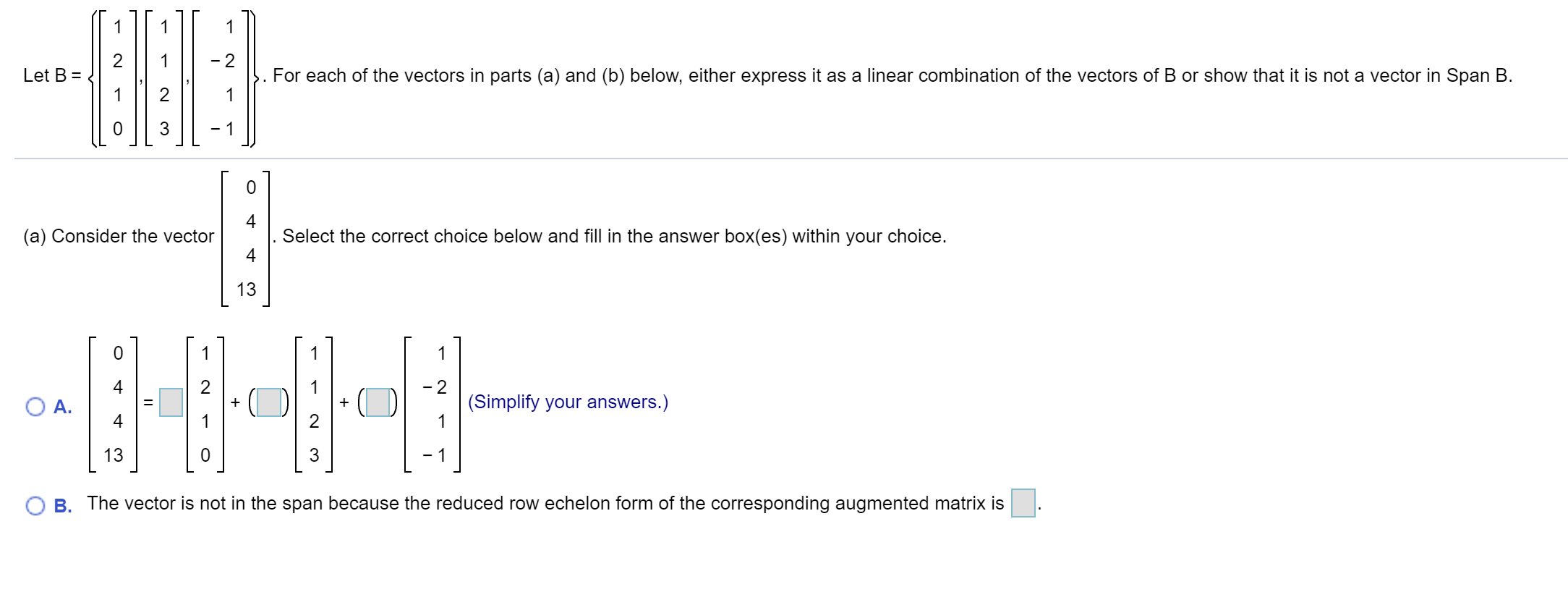 Solved Let B= WN - - 1. For each of the vectors in parts (a) | Chegg.com