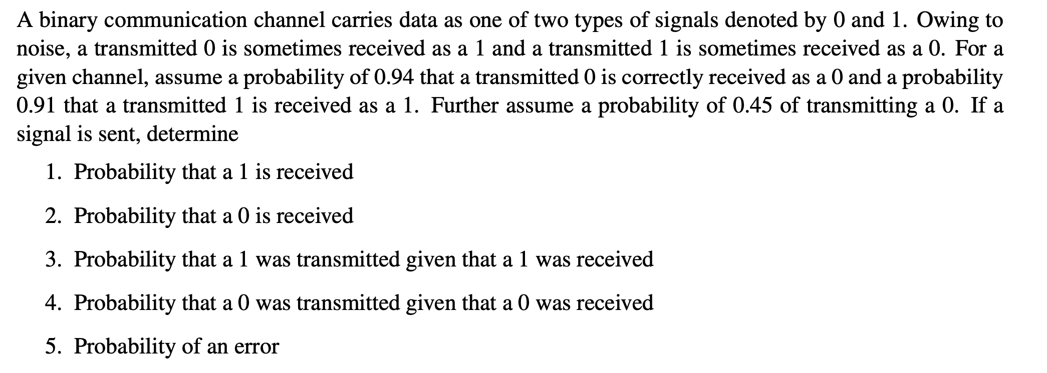 Solved A binary communication channel carries data as one of | Chegg.com