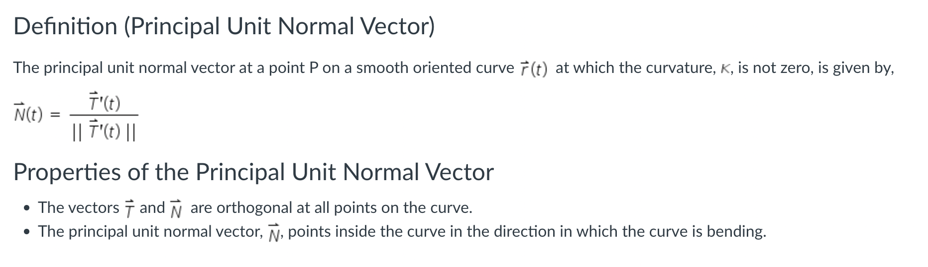 Solved Definition (Principal Unit Normal Vector) a The | Chegg.com