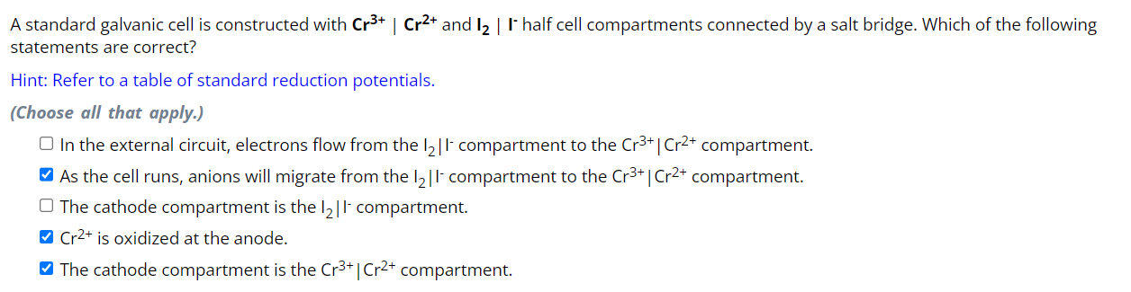Solved A standard galvanic cell is constructed with | Chegg.com