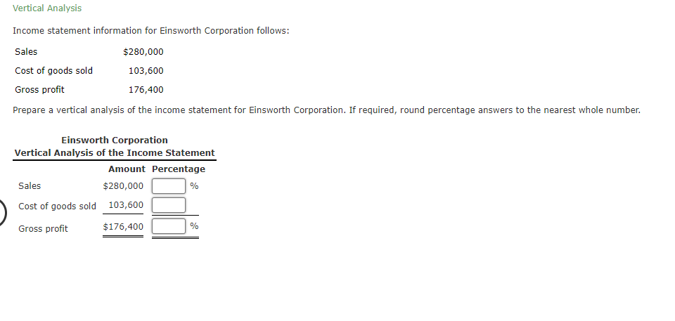 Solved Vertical Analysis Prepare a vertical analysis of the | Chegg.com