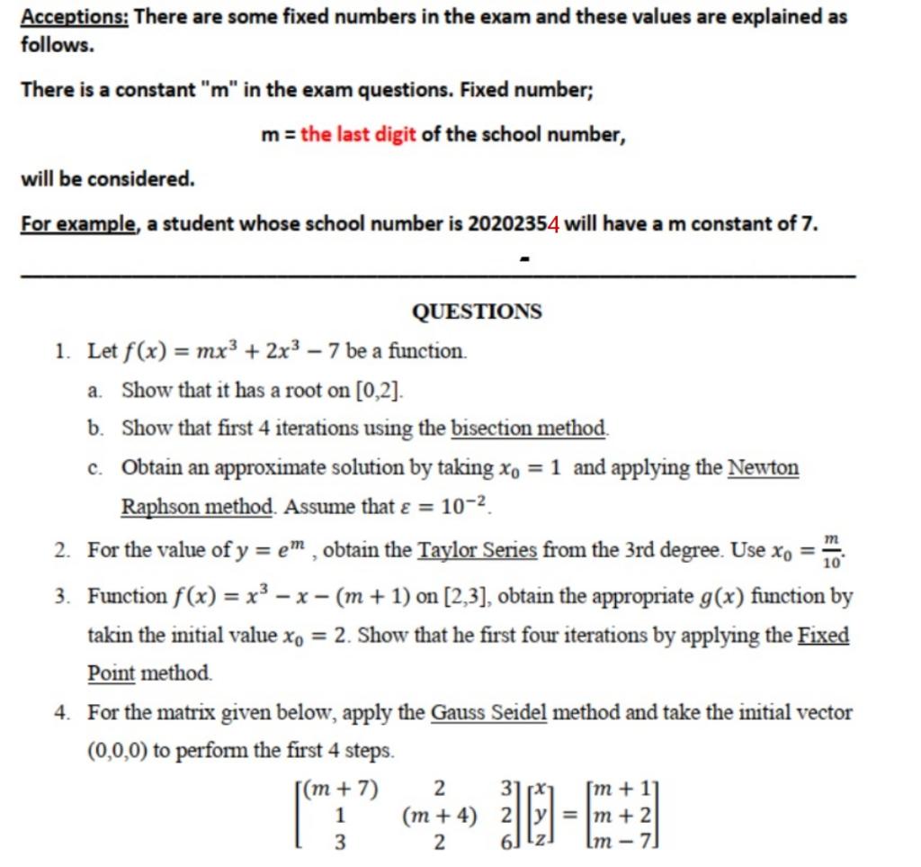 Solved Acceptions: There are some fixed numbers in the exam | Chegg.com