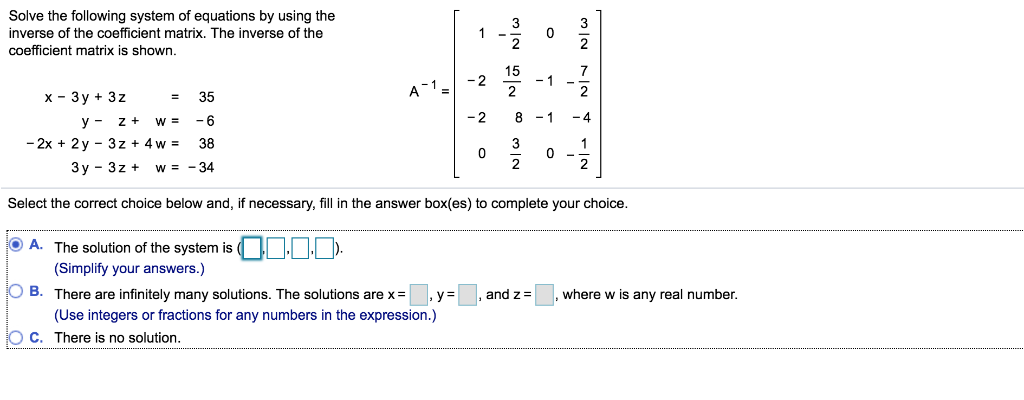 Solved Solve The Following System Of Equations By Using The | Chegg.com ...