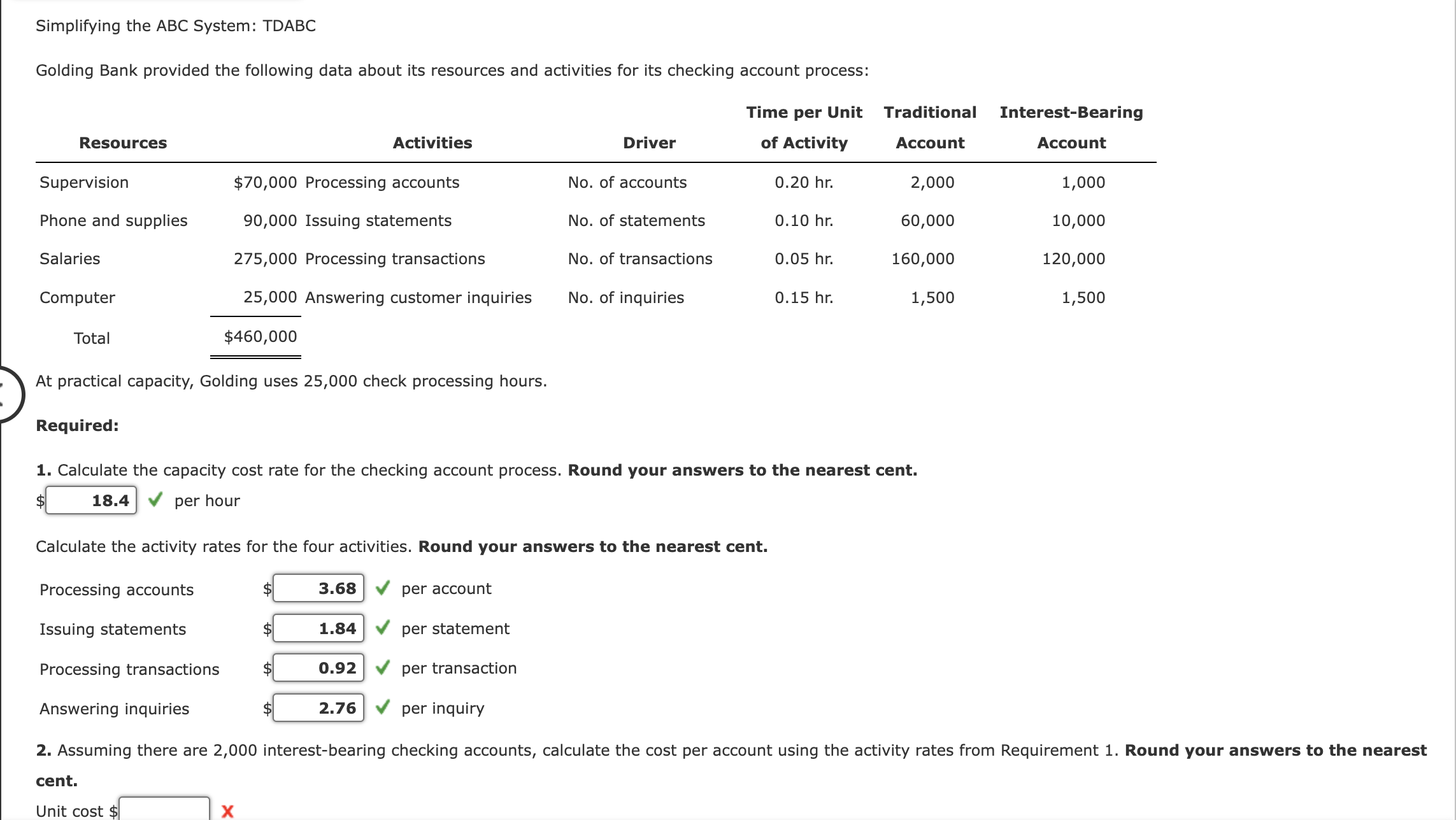 Checking Account Computer Programs Solved Simplifying the ABC System: TDABCGolding Bank | Chegg.com