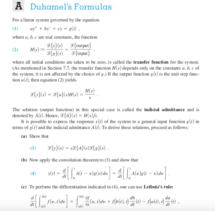Solved A Duhamel's Formulas For a inear system governed by