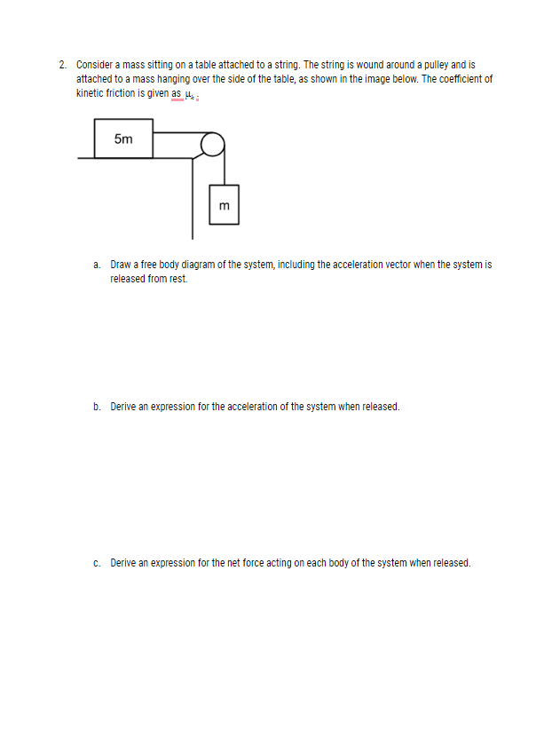 Solved 2. Consider a mass sitting on a table attached to a | Chegg.com