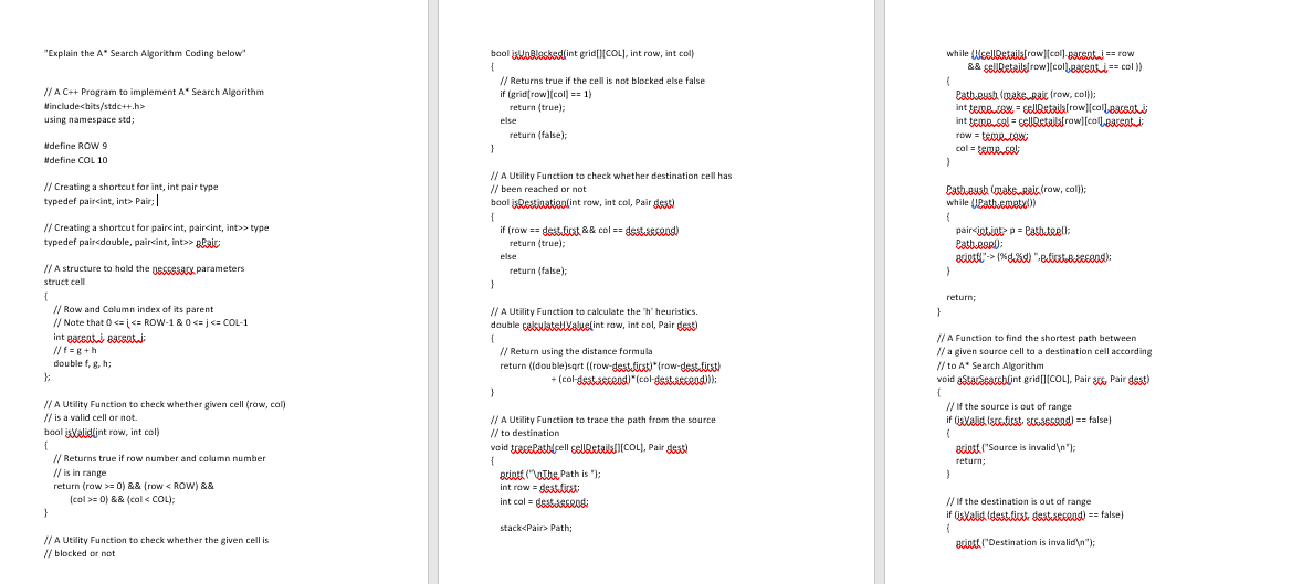 "Explain the A' Search Algorithm Coding below while | Chegg.com