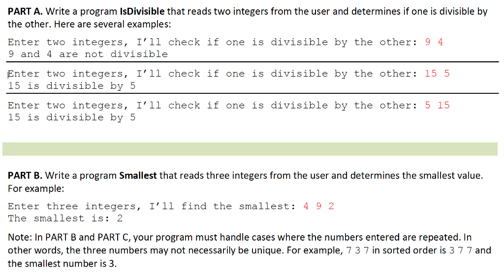 Solved Part Write Program Isdivisible Reads Two Integers