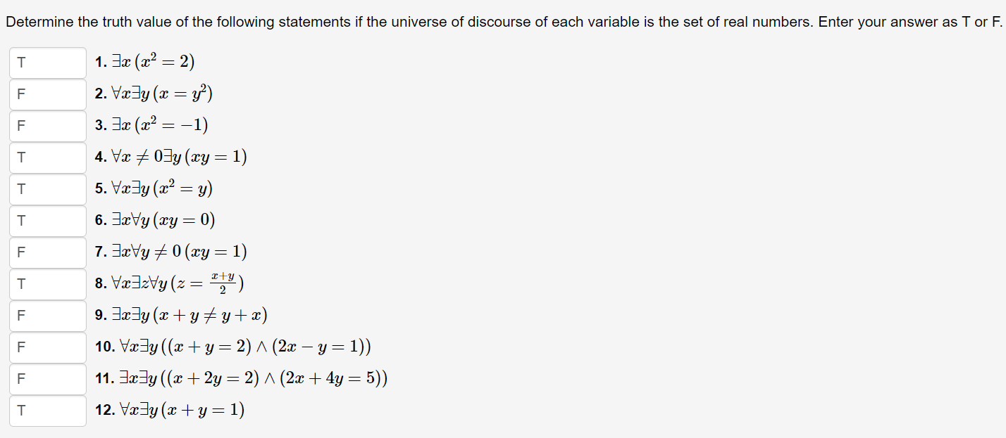 Solved Determine the truth value of the following statements | Chegg.com