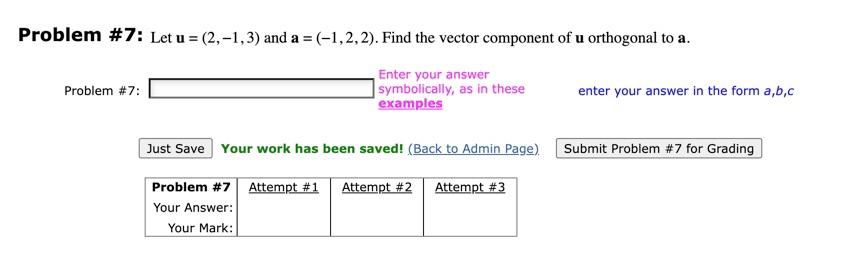 Solved Problem \#7: Let U=(2,−1,3) And A=(−1,2,2). Find The | Chegg.com