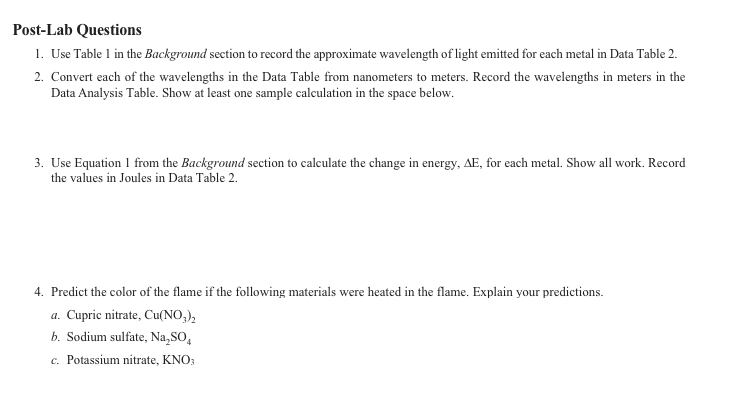 Solved Data Table 1 Metal Color of Flame Lithium Chloride | Chegg.com